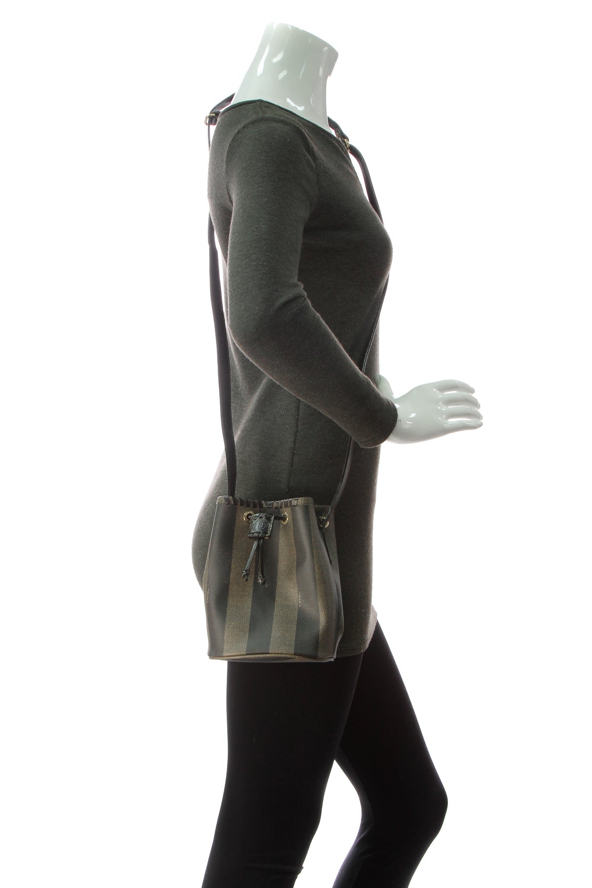 Vintage Striped Mini Bucket Bag - Black/Beige