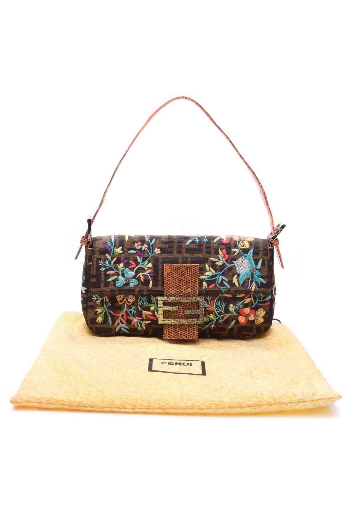 Floral Embroidered Baguette Bag - Tobacco