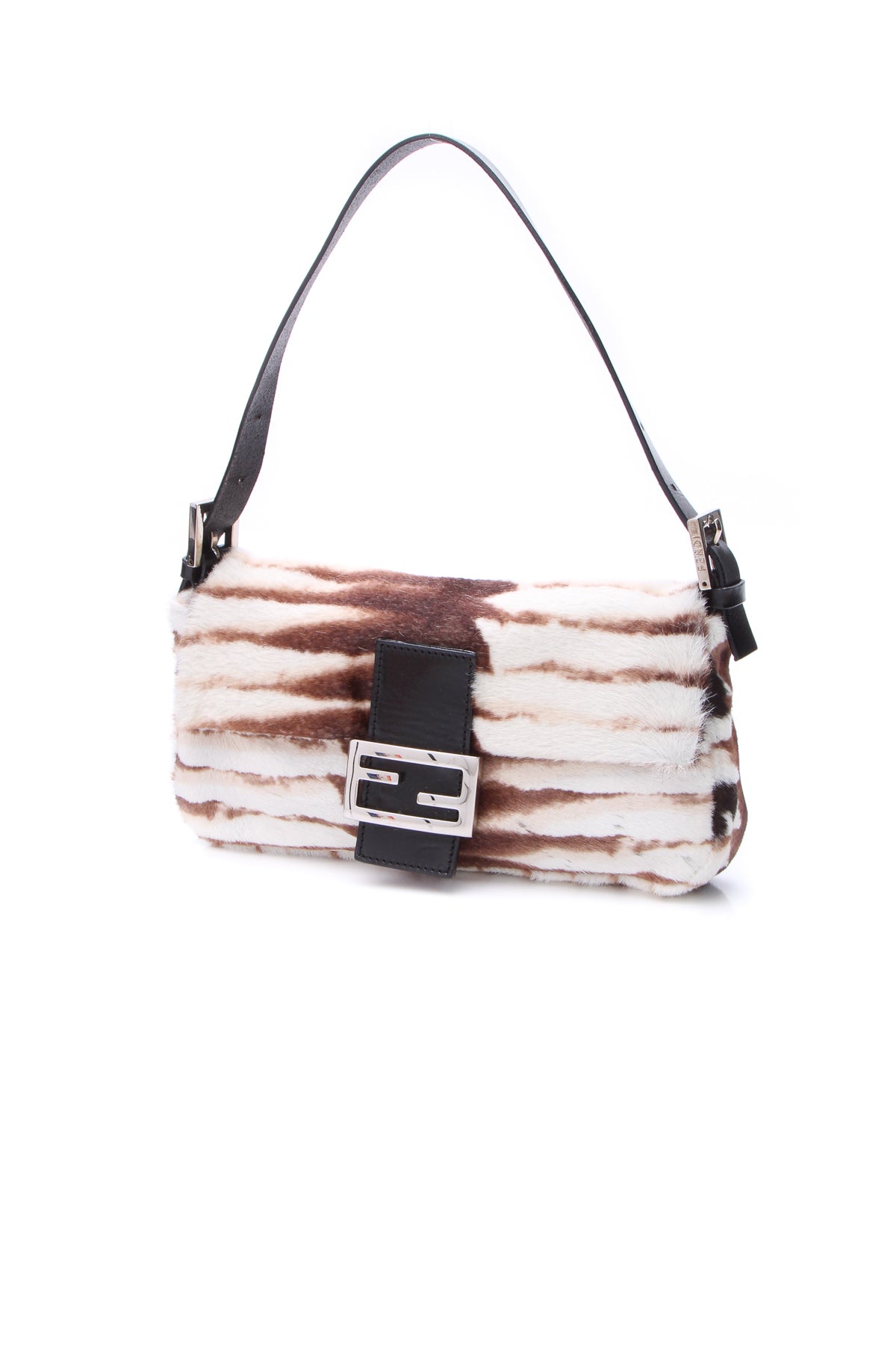 Zebra Print Baguette Bag - Brown/White
