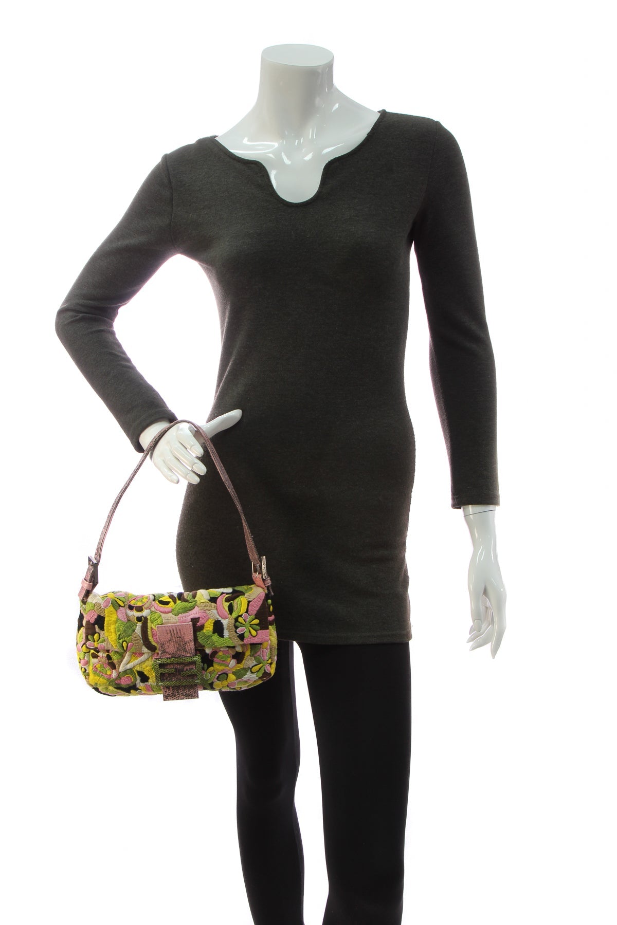 Embroidered Flowers Baguette Bag - Multicolor