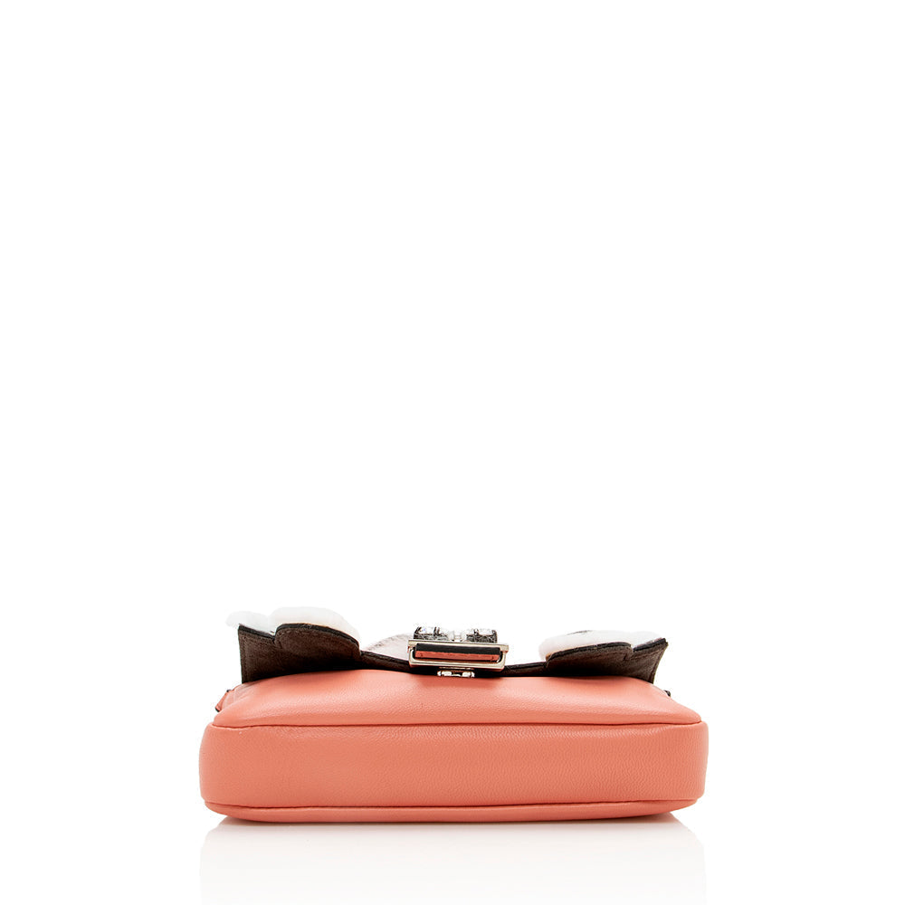Fendi Nappa Leather Fox Fur Crystal Micro Buggie Baguette Bag (SHF-13762)
