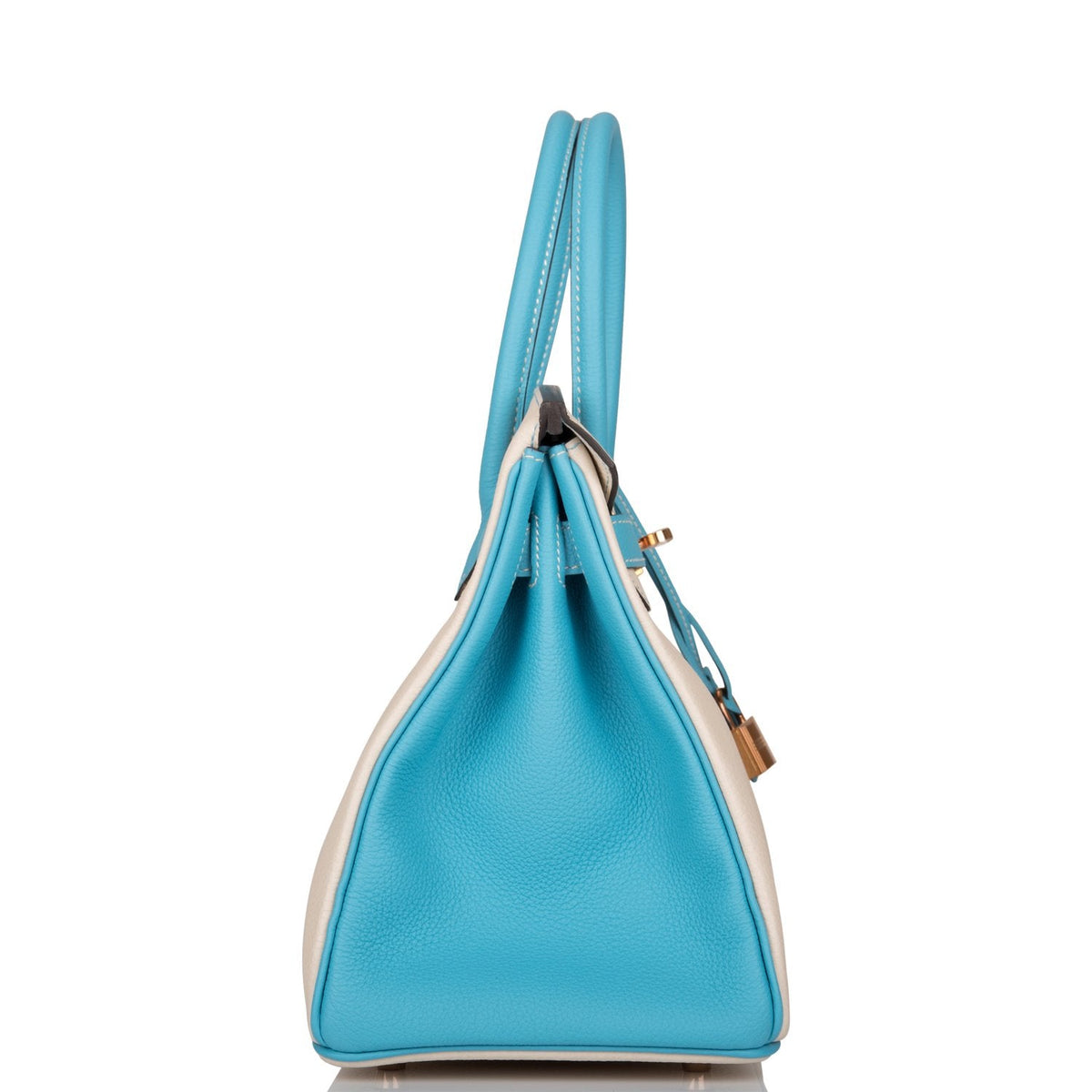 Hermes Birkin 30cm Bi-Color Craie and Bleu Atoll Togo Rose Gold Hardware