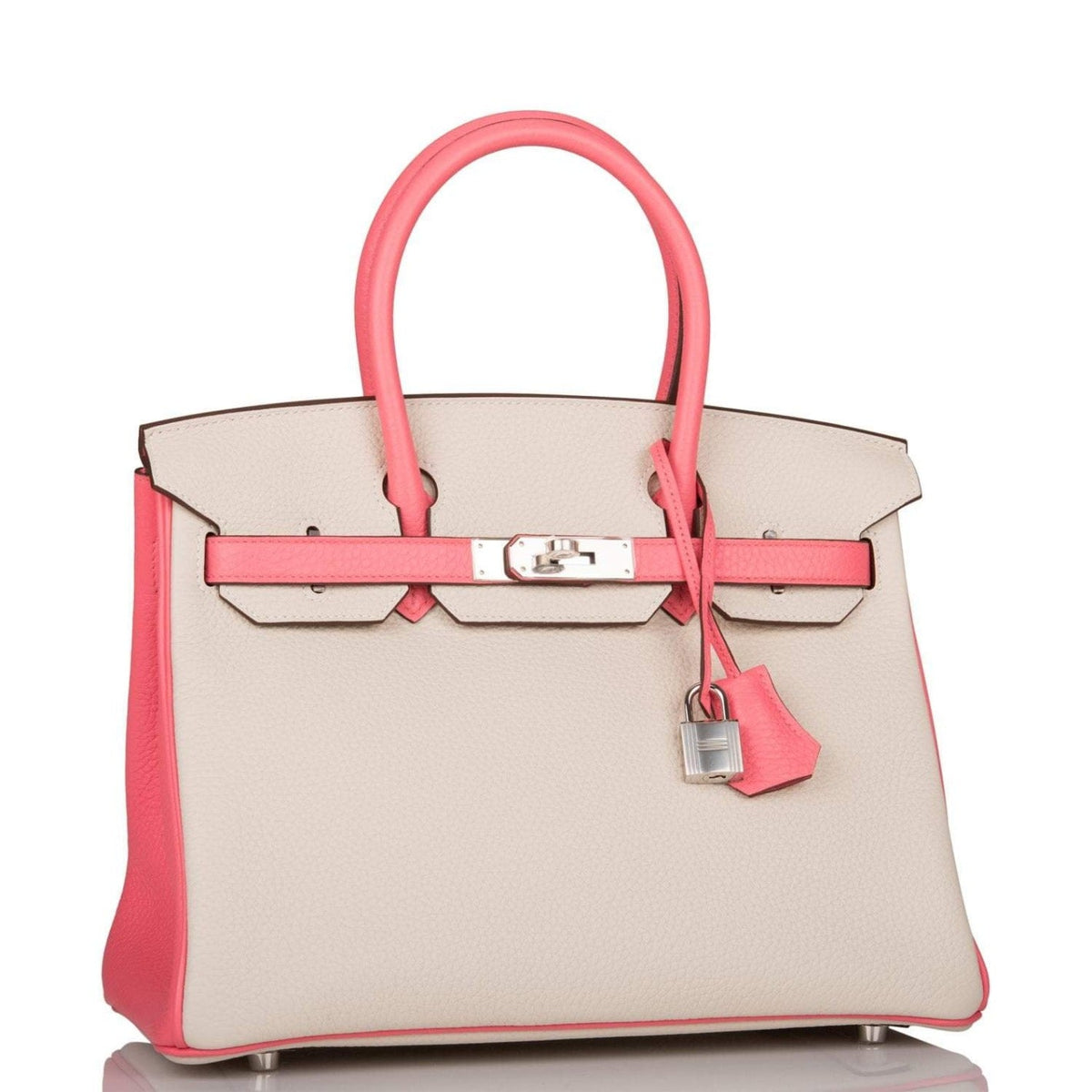 Hermes Birkin 30cm Bi-Color Craie and Rose Lipstick Clemence Palladium Hardware