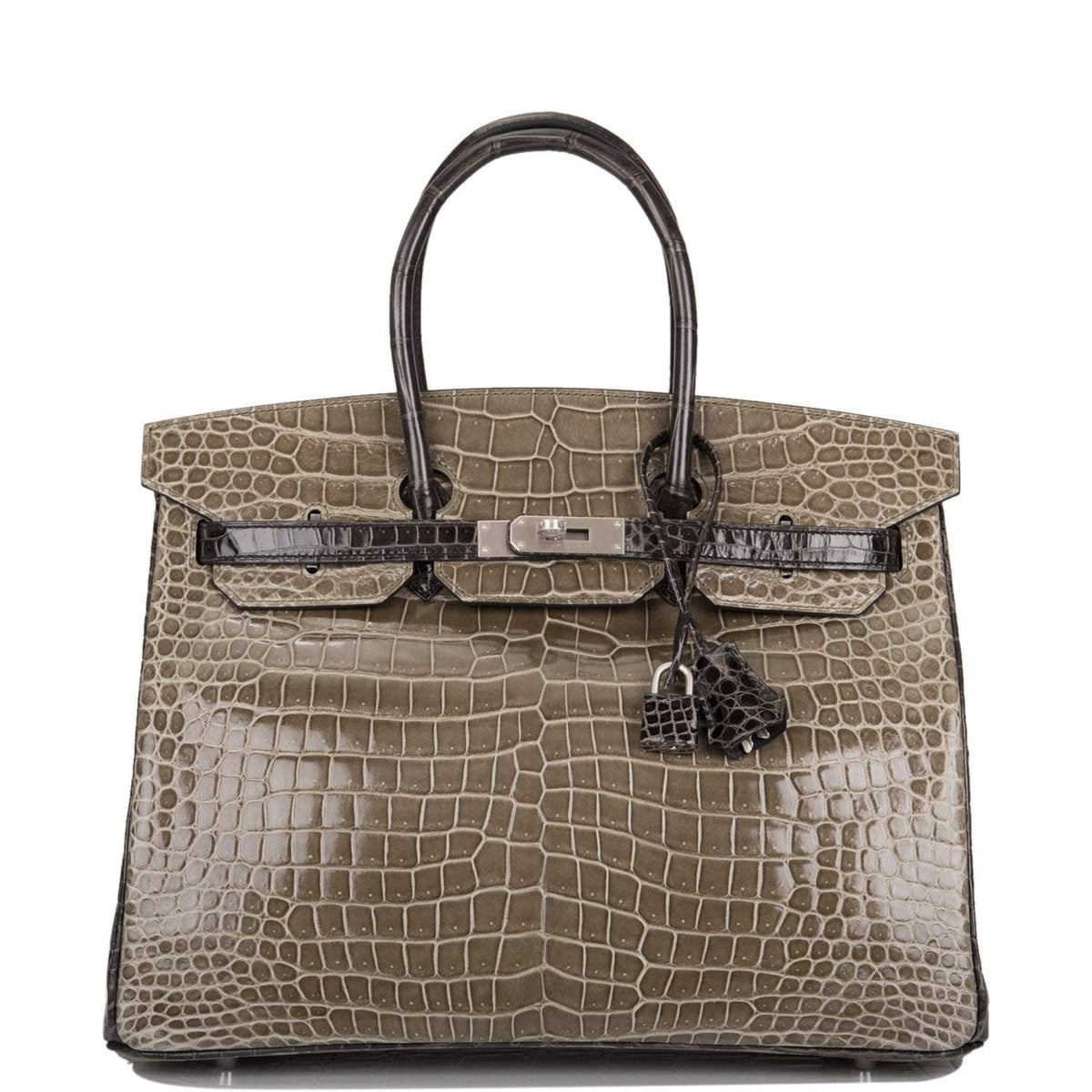 Hermes Birkin 35cm Bi-Color Gris Tourterelle and Graphite Shiny Porosus Crocodile Brushed Palladium Hardware