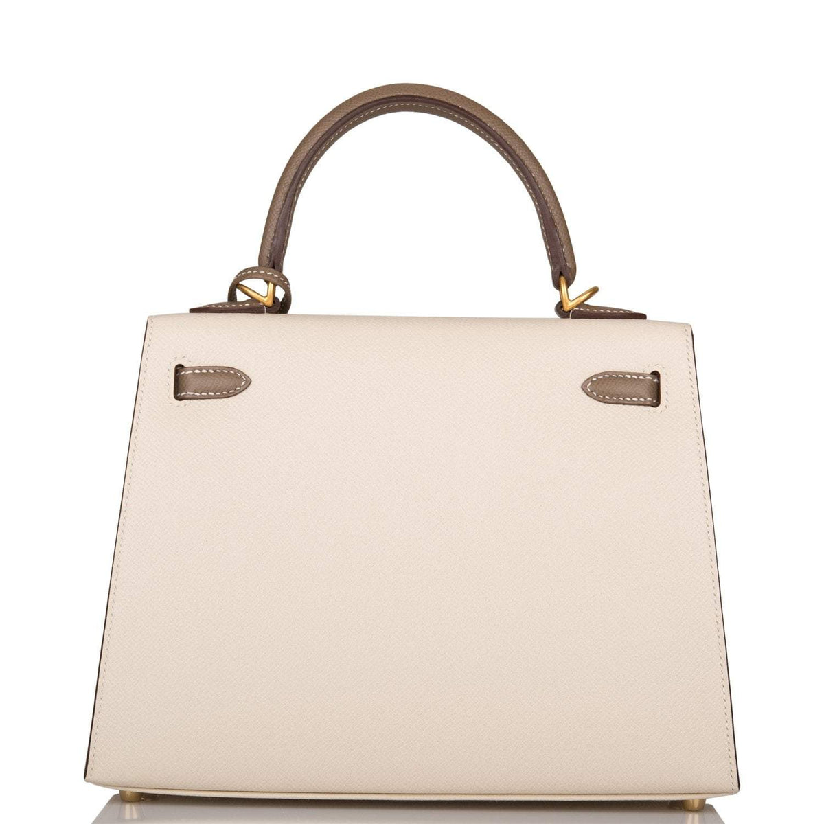 Hermes Kelly 25cm Bi-Color Craie and Etoupe Epsom Sellier Brushed Gold Hardware