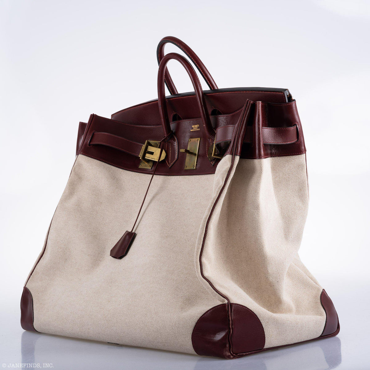 Hermes HAC Birkin 55 Toile & Rouge H Box with Gold Hardware - 1981, K Circle