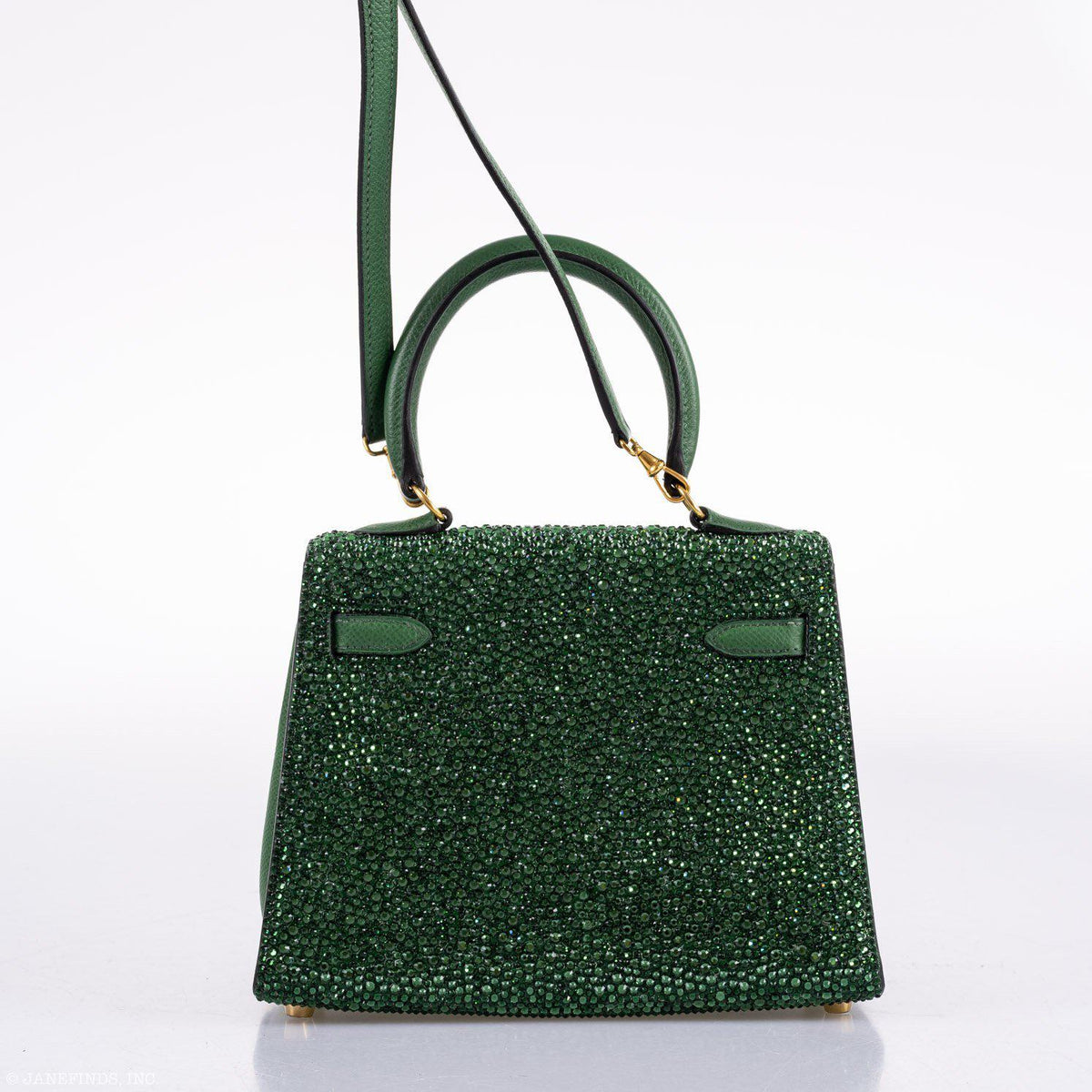 Vintage Hermes Emerald Kelly of Oz with Swarovski Crystals Epsom Gold Hardware