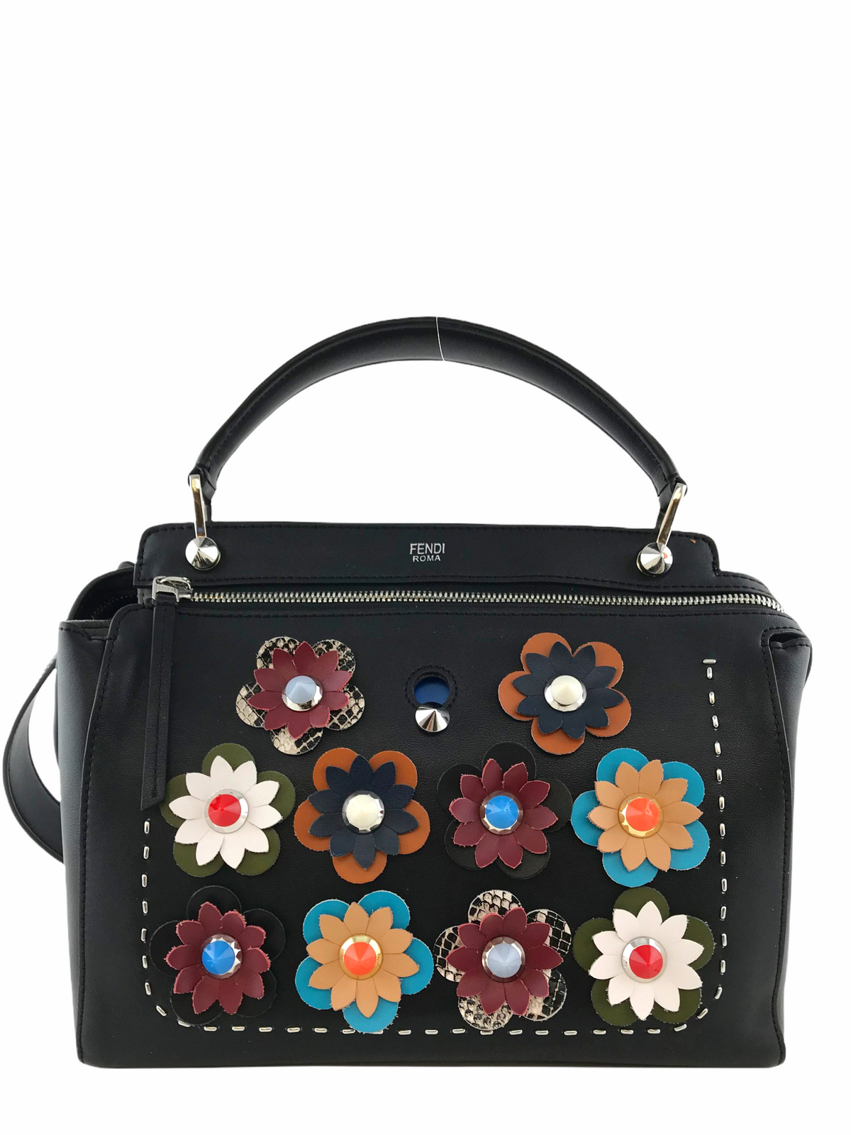 Fendi Dotcom Flower Medium Leather Satchel with Strap