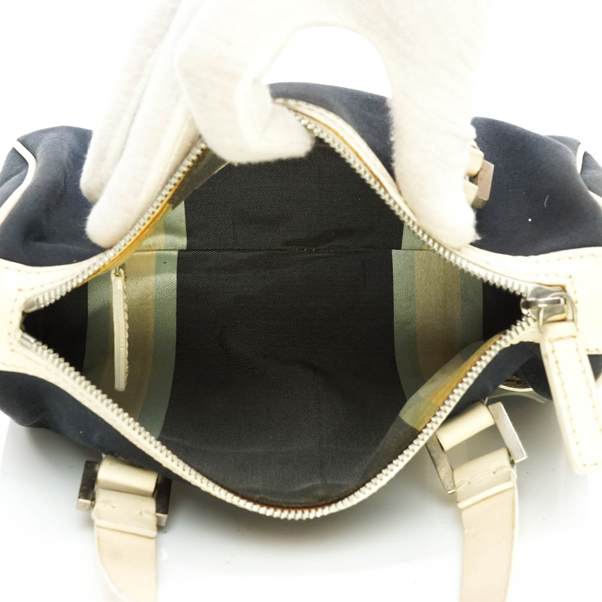 Fendi Hand Bag Navy Blue Canvas