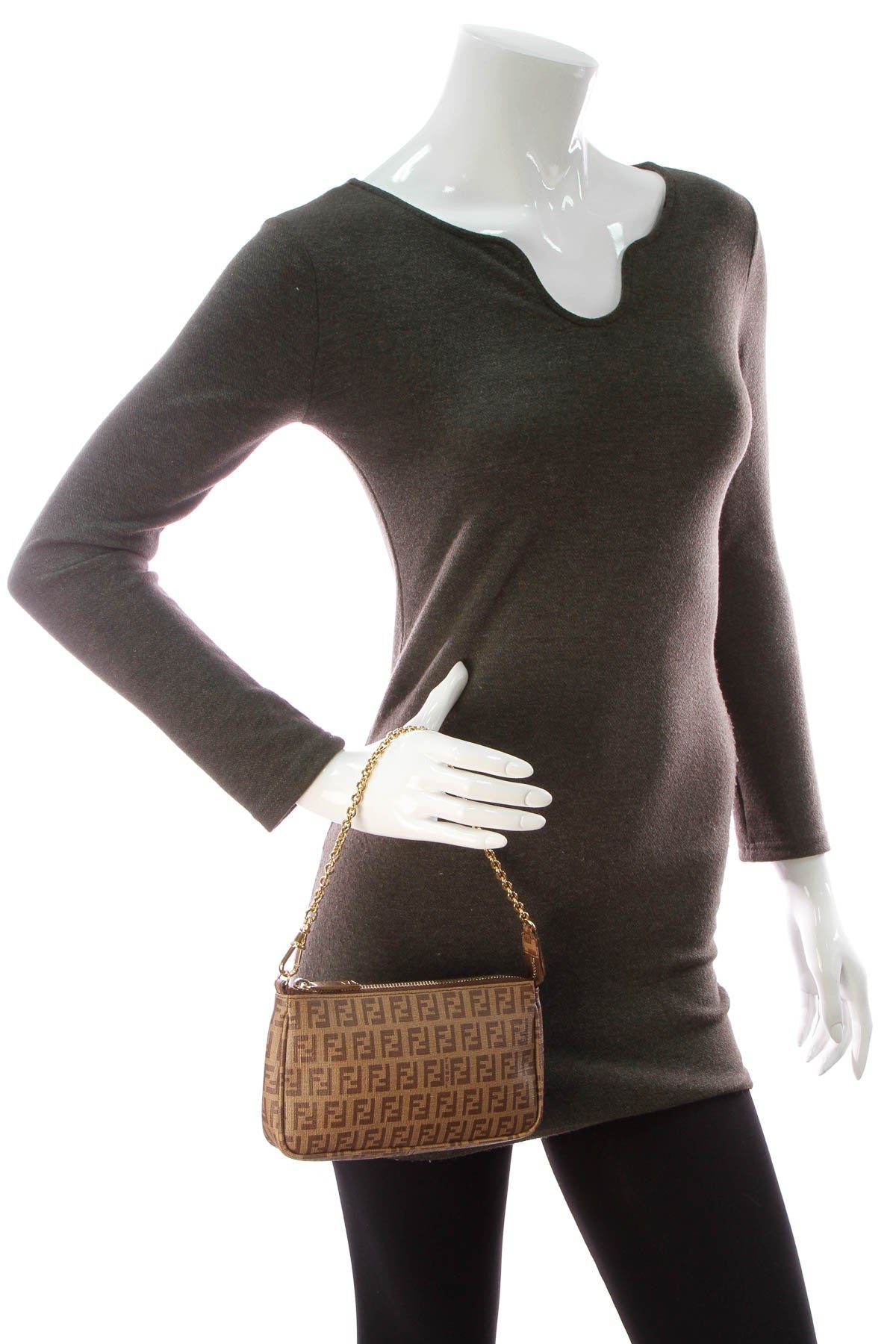 Zucchino Chain Pochette Accessories Bag - Tan