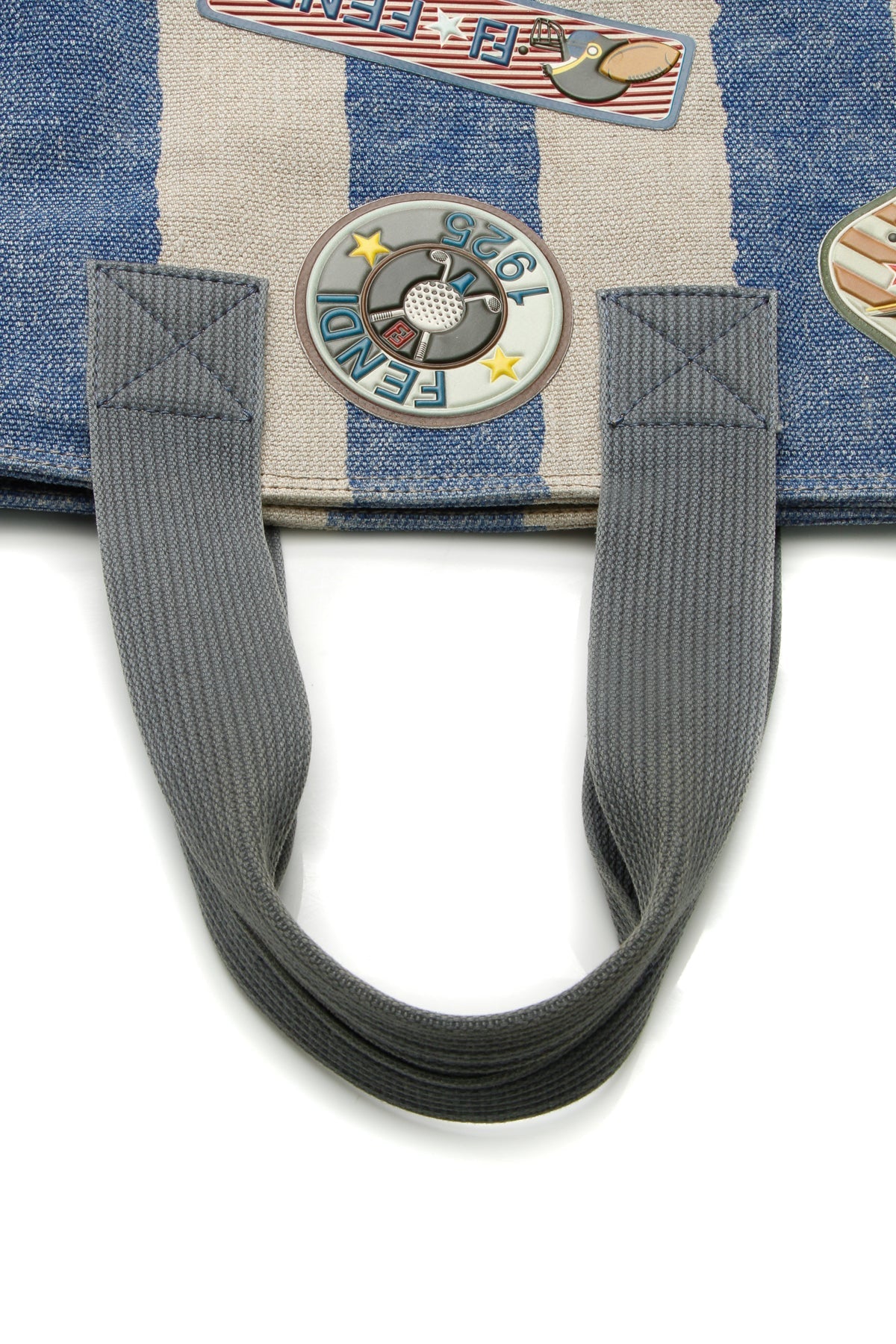 Sports Patches Striped Tote Bag - Blue/Beige