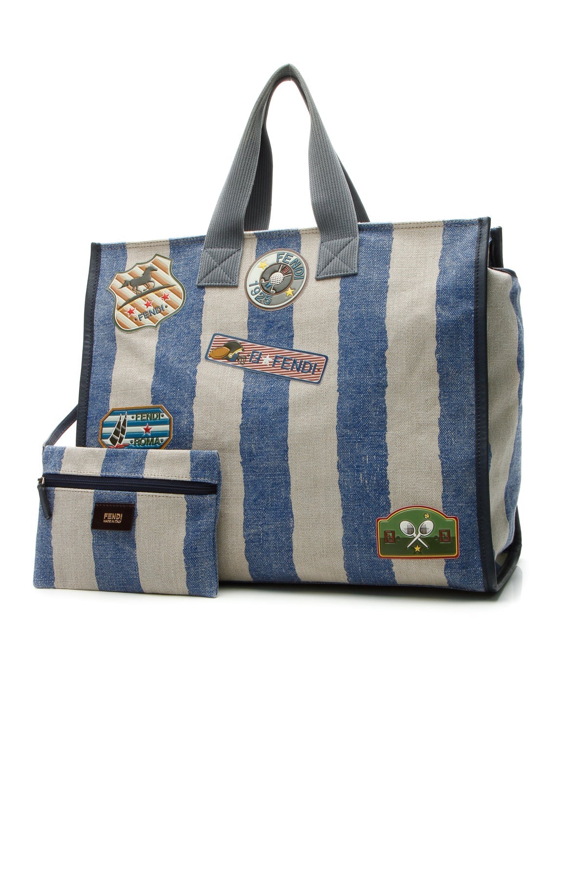 Sports Patches Striped Tote Bag - Blue/Beige