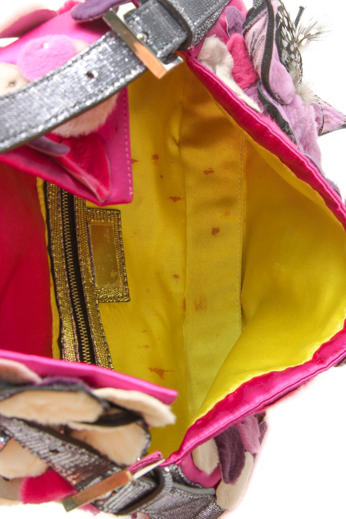 Fur Flowers & Petals Baguette Bag - Pink/Purple