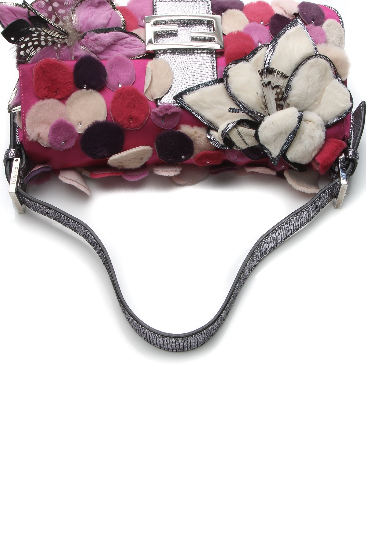 Fur Flowers & Petals Baguette Bag - Pink/Purple