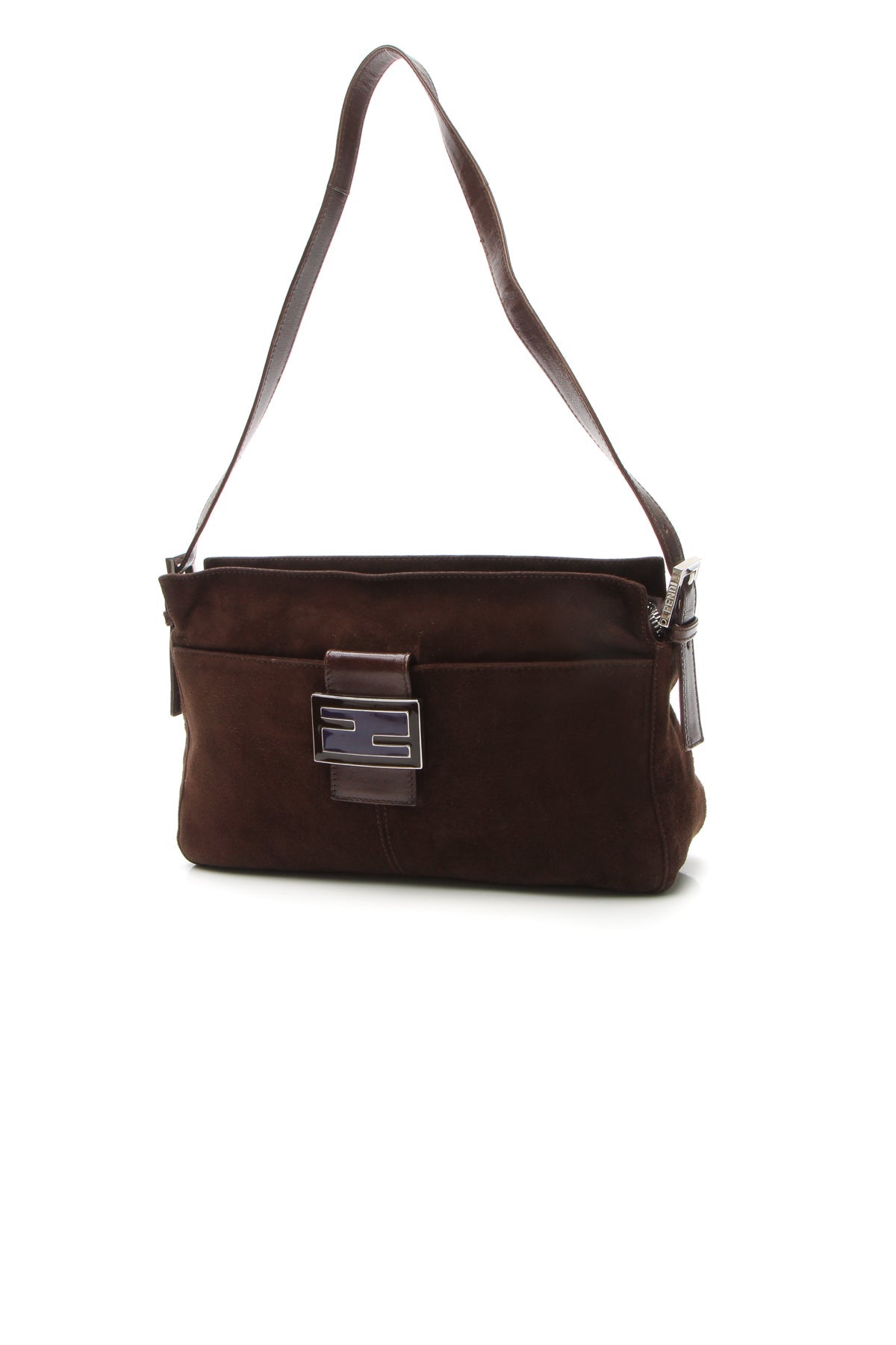 Zipper Baguette Bag - Brown Suede