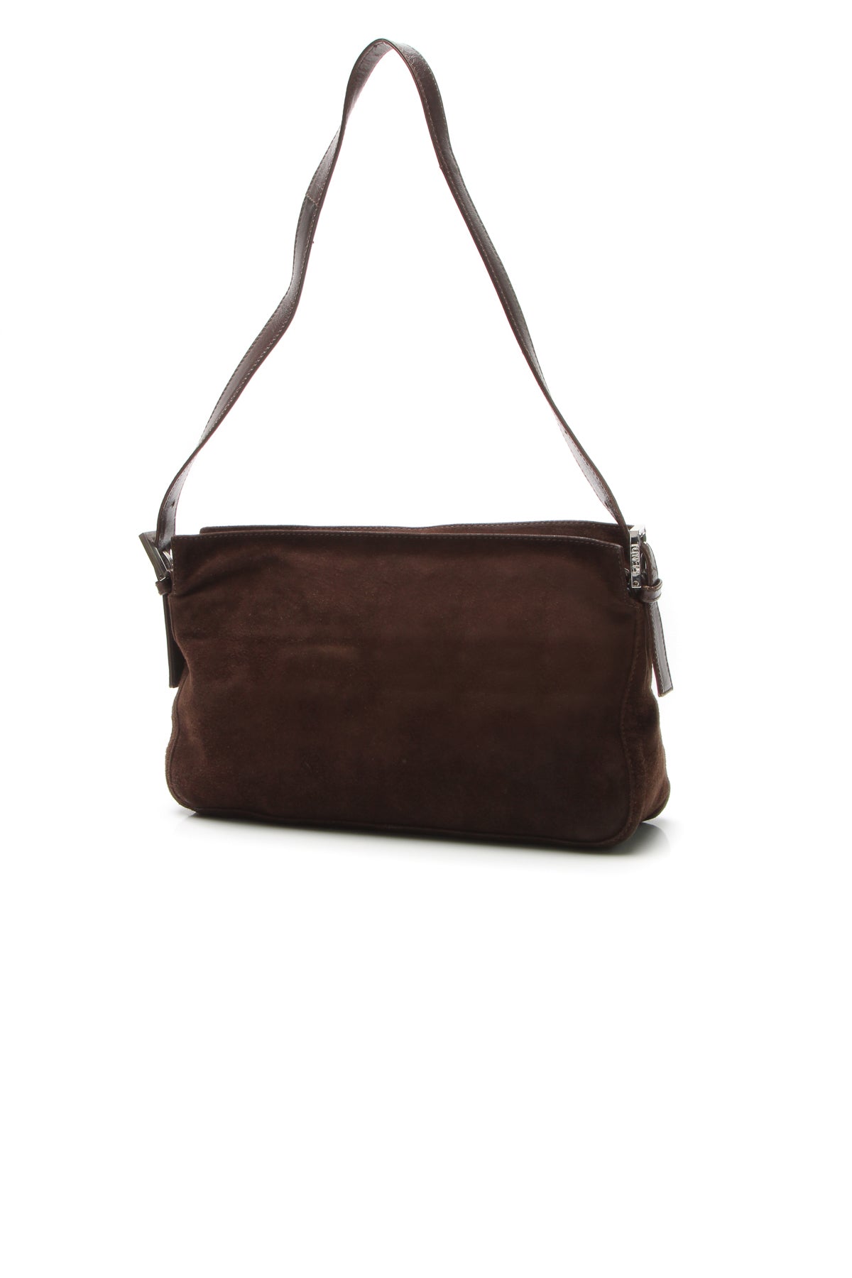 Zipper Baguette Bag - Brown Suede