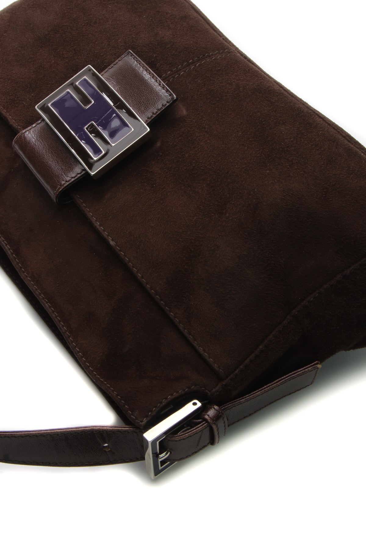 Zipper Baguette Bag - Brown Suede