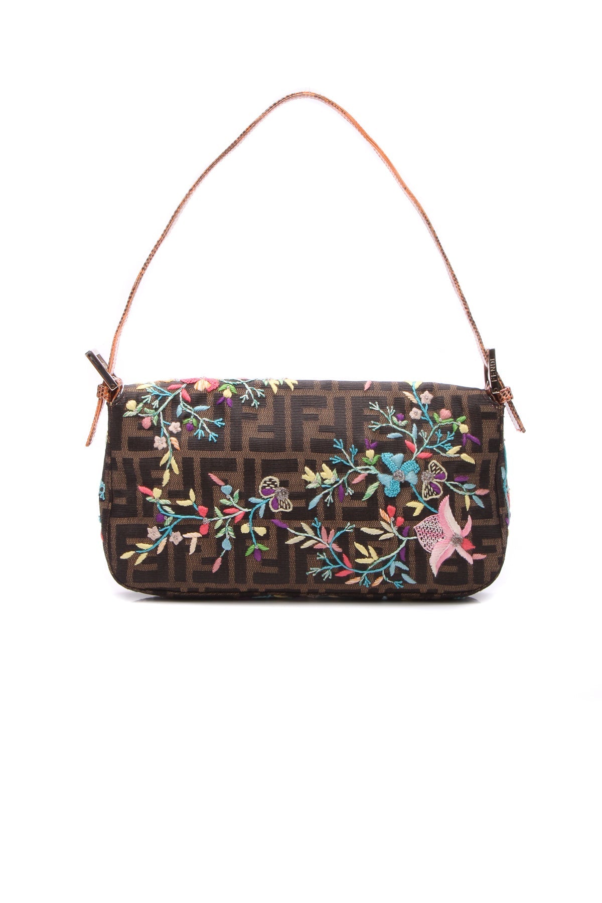 Floral Embroidered Baguette Bag - Tobacco