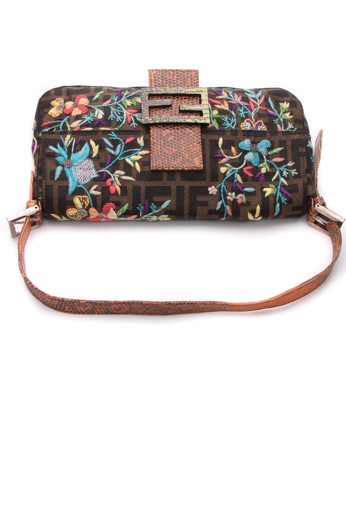 Floral Embroidered Baguette Bag - Tobacco