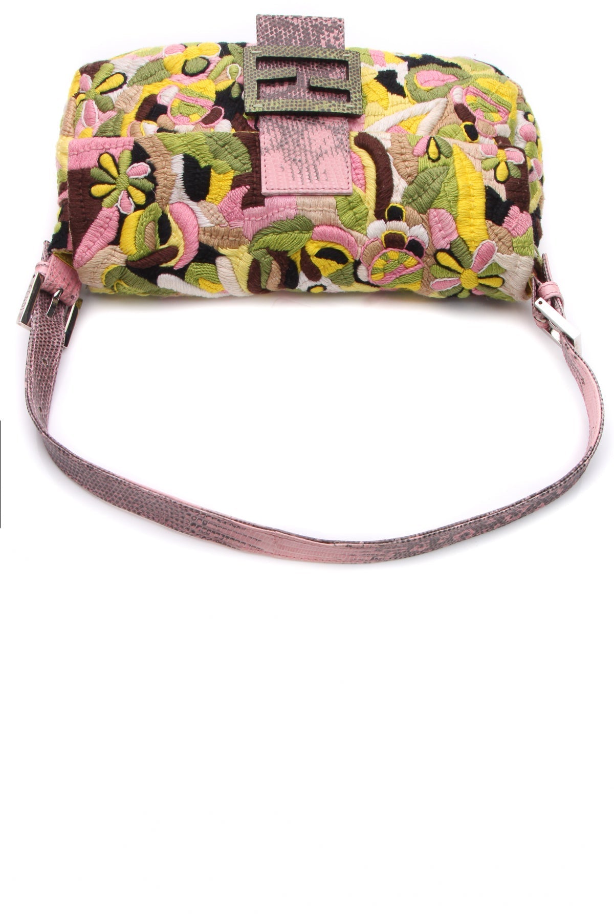 Embroidered Flowers Baguette Bag - Multicolor