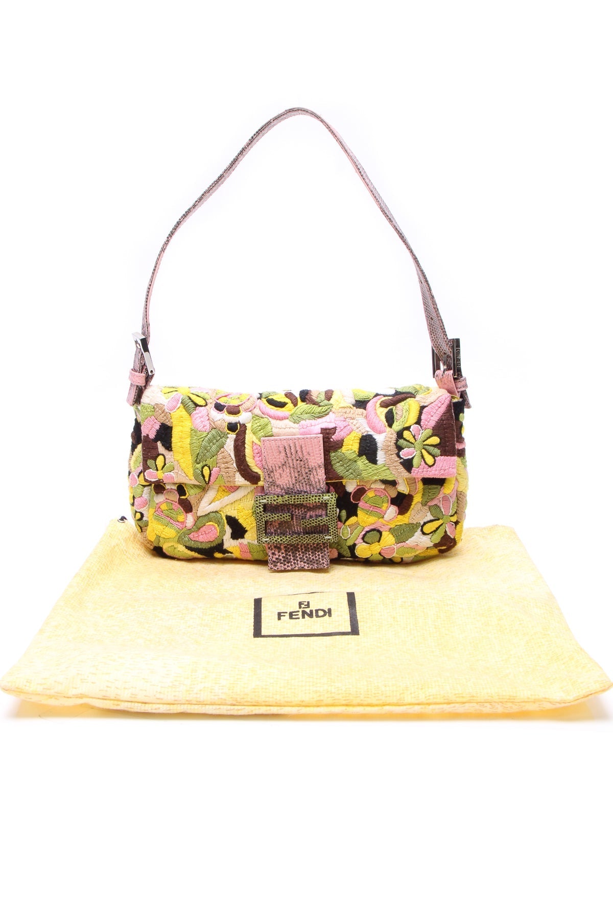 Embroidered Flowers Baguette Bag - Multicolor