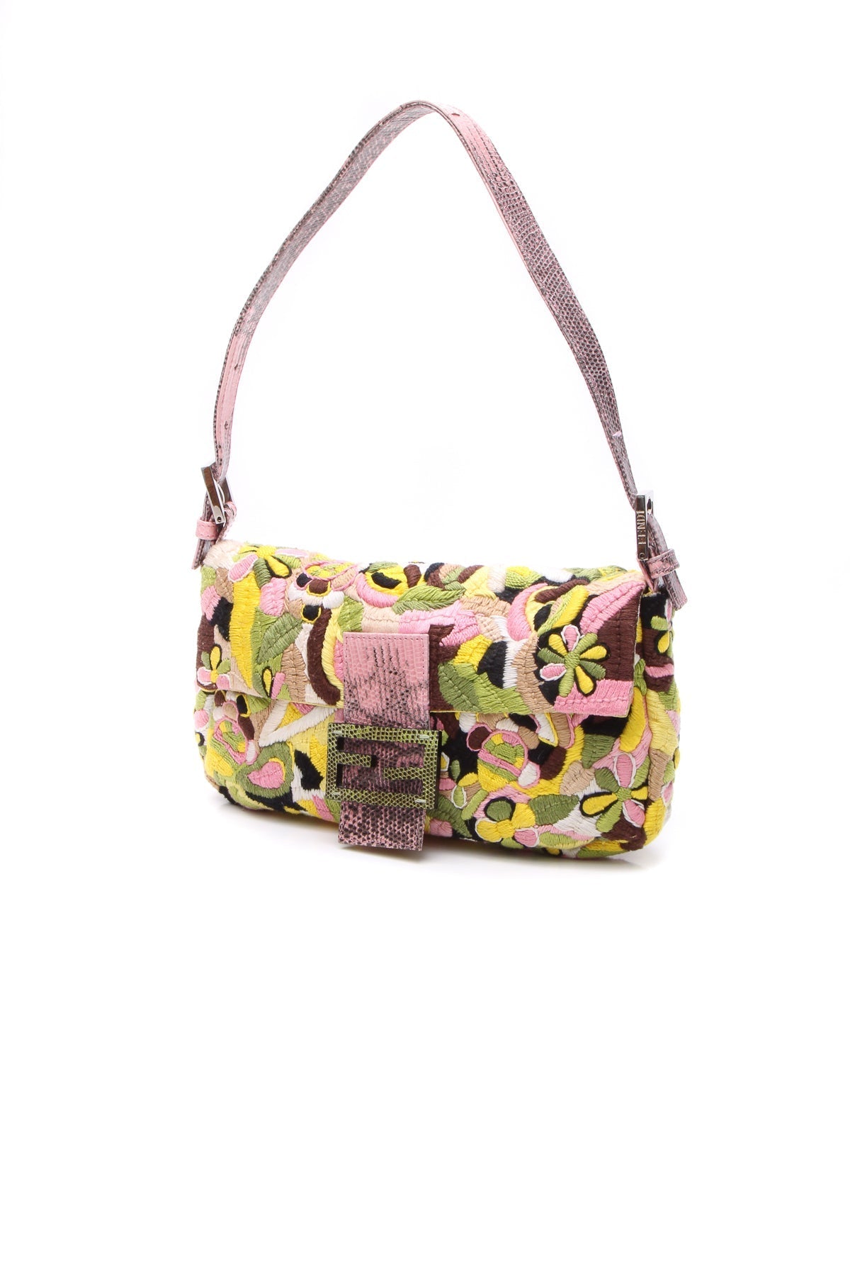 Embroidered Flowers Baguette Bag - Multicolor