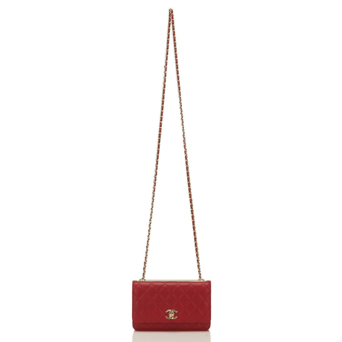 Chanel Red Quilted Lambskin Trendy CC Wallet On Chain (WOC)
