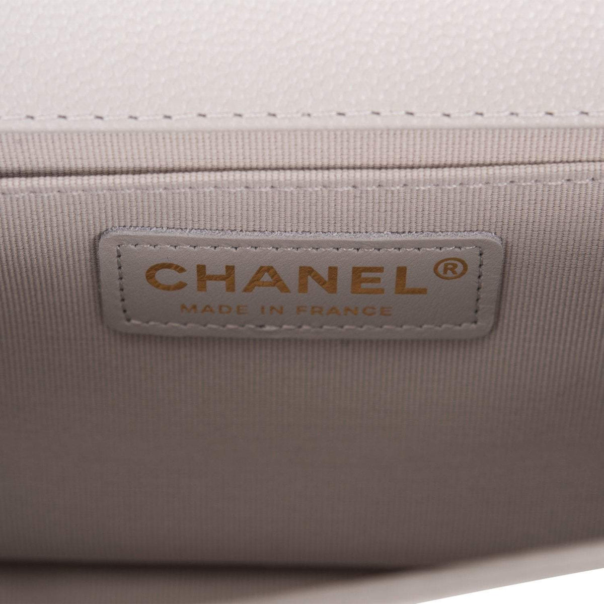 Chanel Medium Boy Bag Grey Quilted Caviar Light Gold Hardware