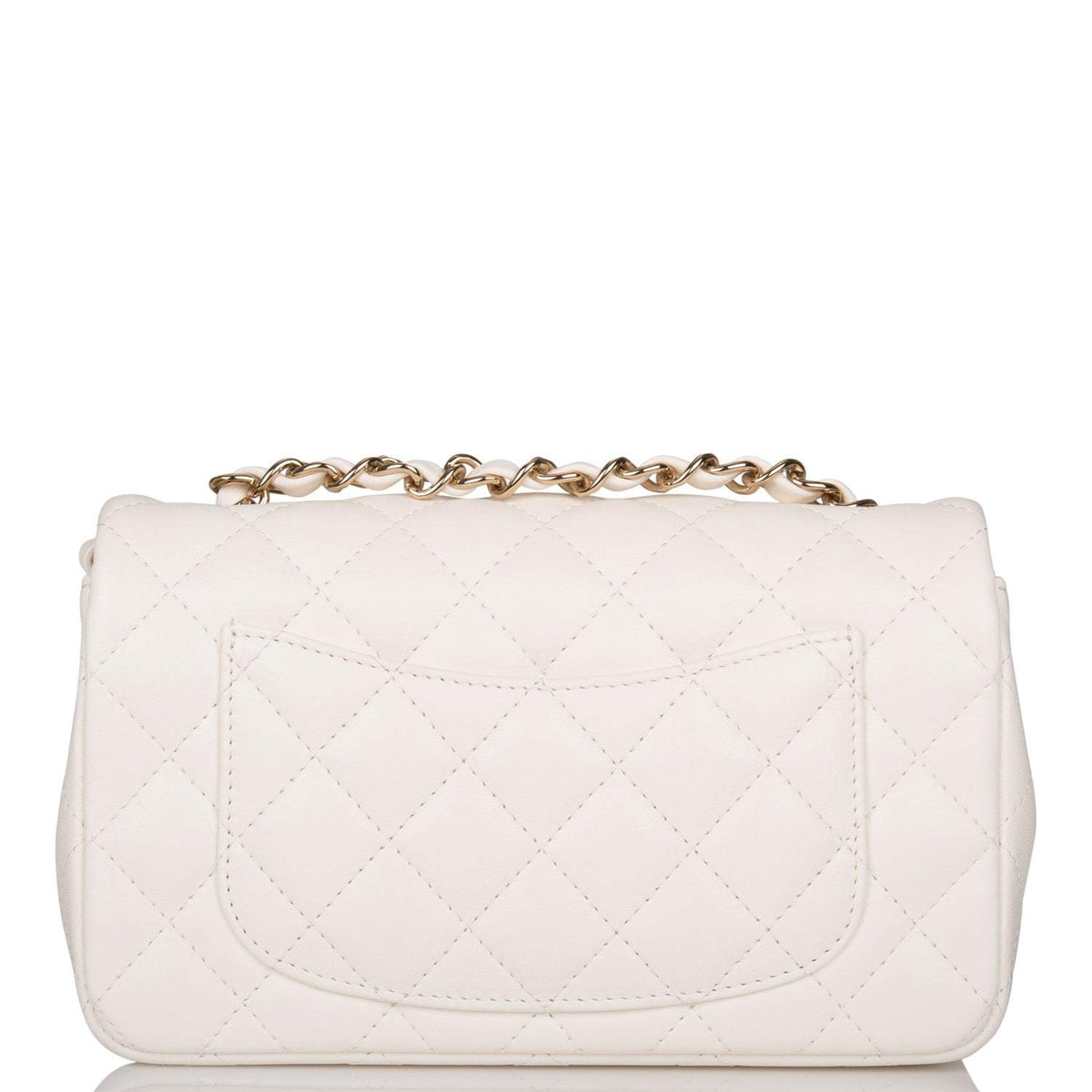 Chanel White Quilted Lambskin Rectangular Mini Classic Flap Bag Light Gold Hardware
