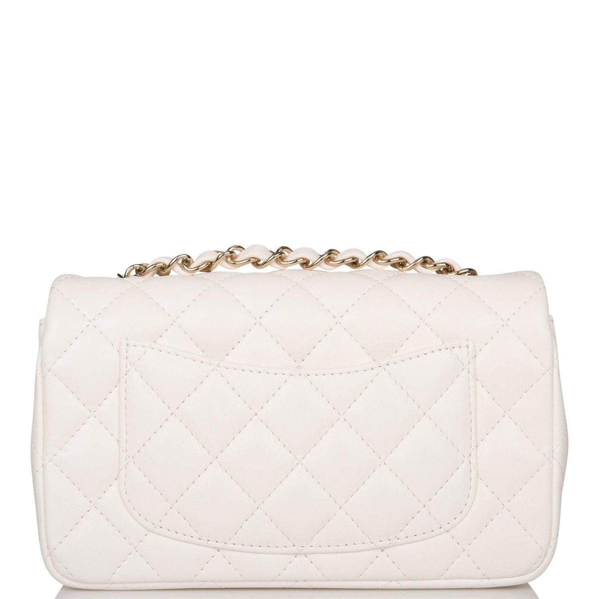 Chanel White Quilted Lambskin Rectangular Mini Classic Flap Bag Light Gold Hardware