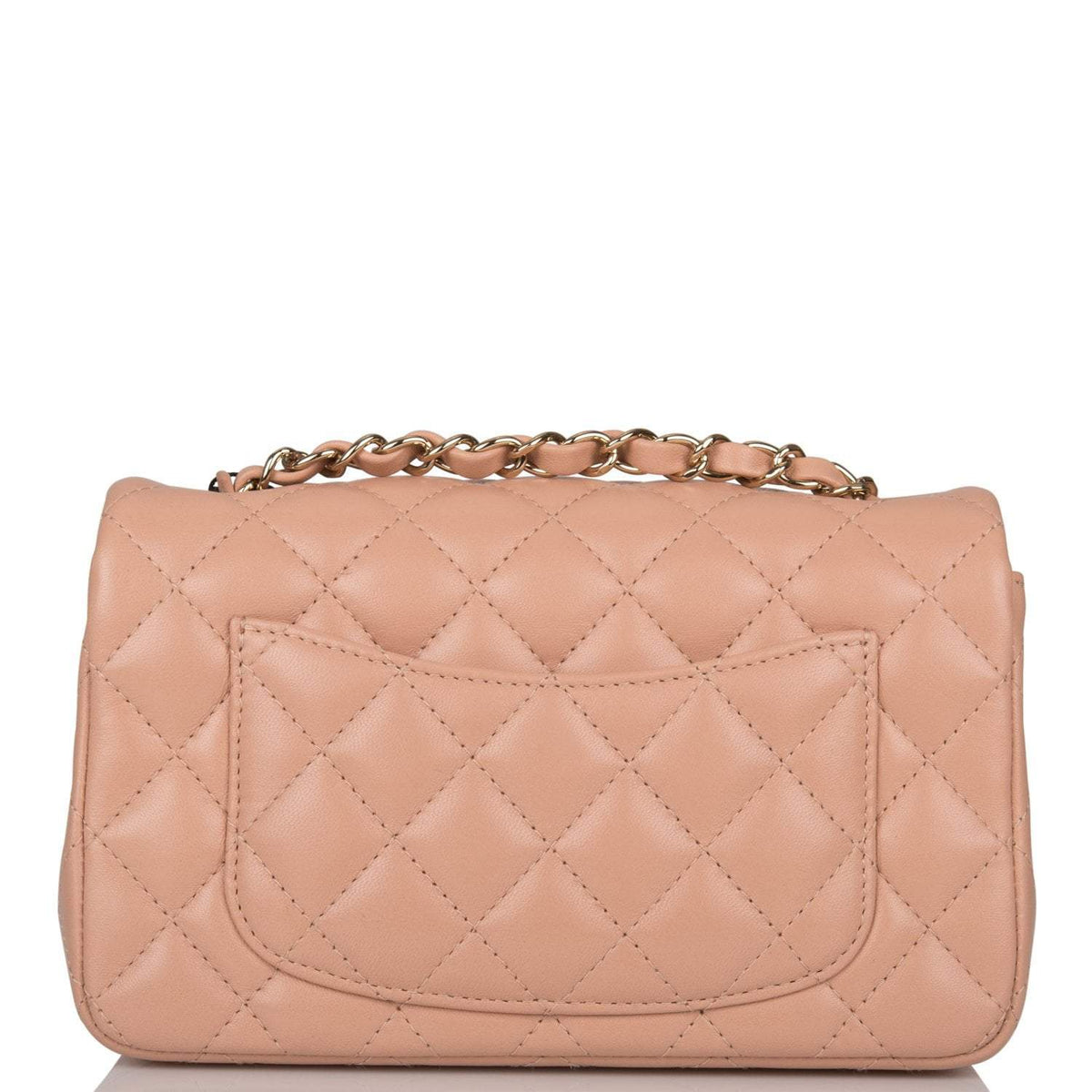 Chanel Beige Quilted Lambskin Rectangular Mini Classic Flap Bag Light Gold Hardware