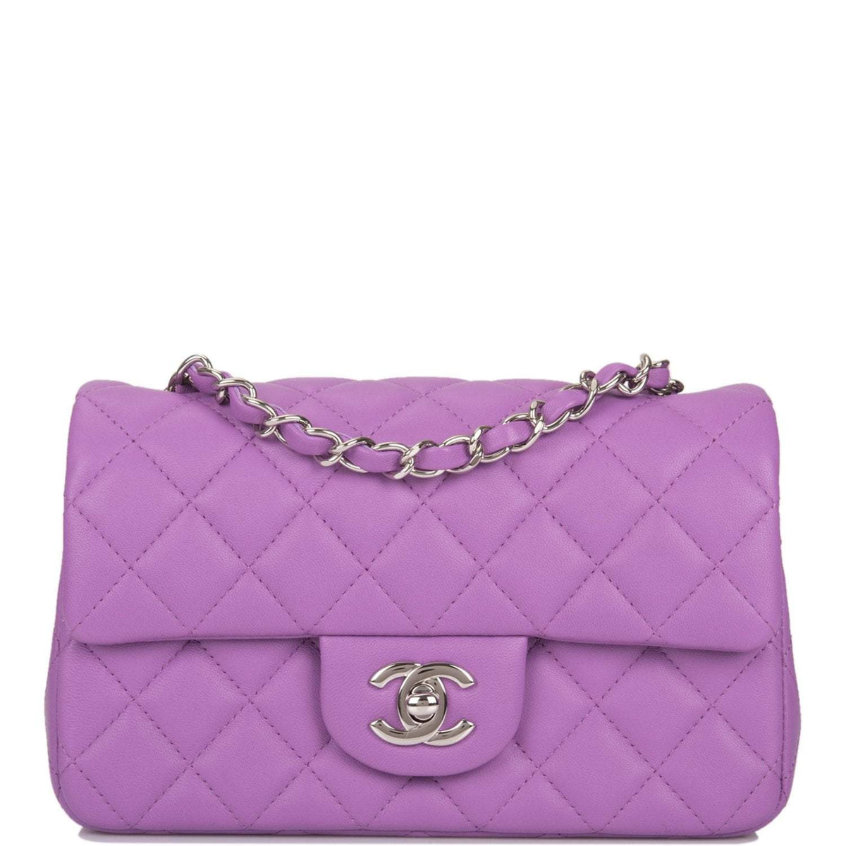 Chanel Purple Quilted Lambskin Rectangular Mini Classic Flap Bag Silver Hardware