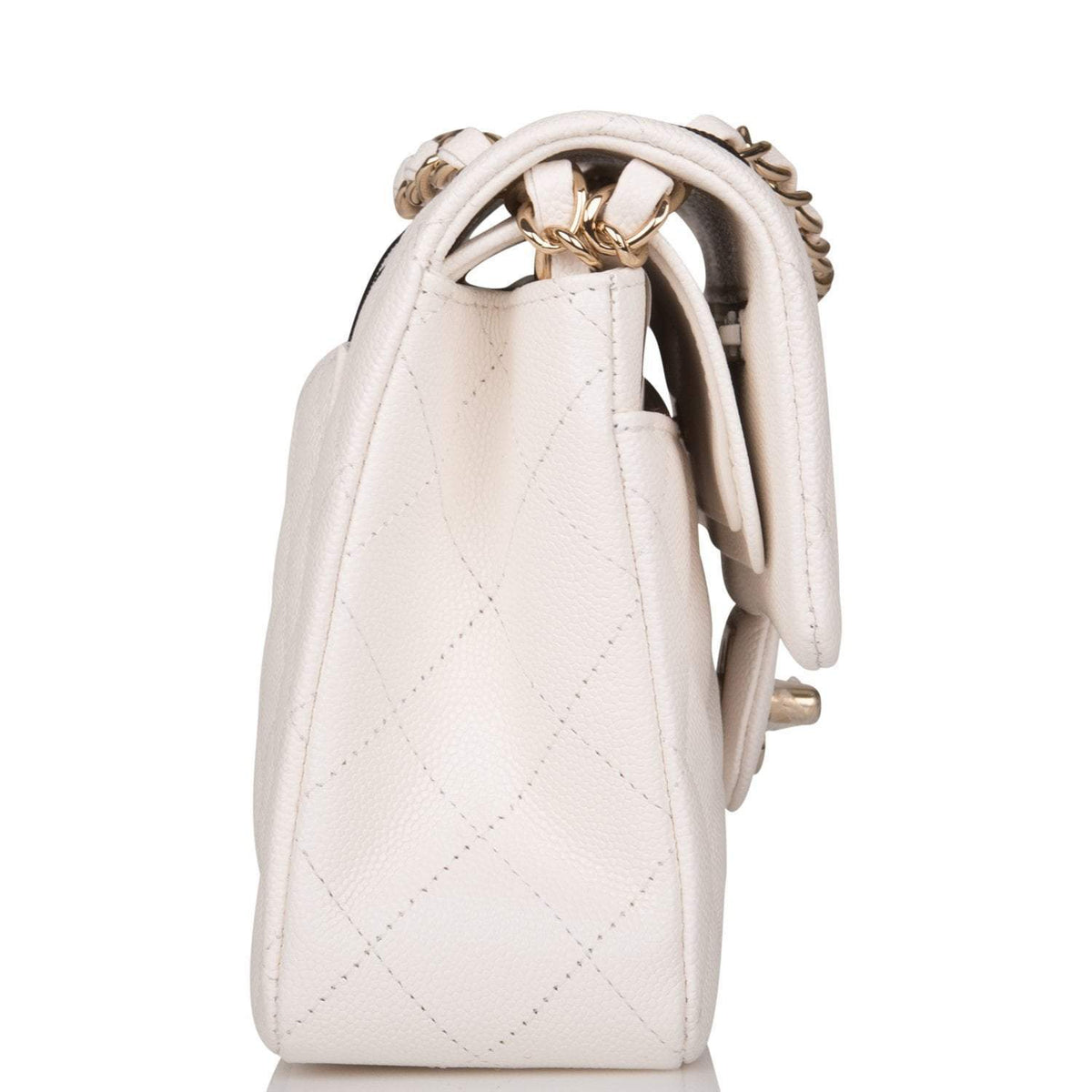 Chanel Small Classic Double Flap White Caviar Light Gold Hardware