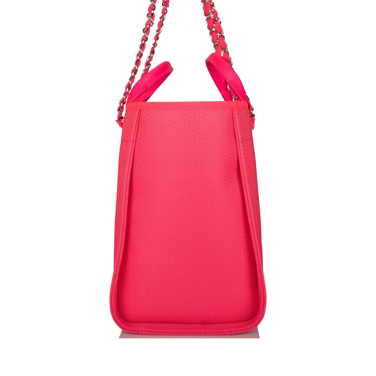 Chanel Neon Pink and Orange Mixed Fibers Large Deauville Shopping Bag Silver Hardware