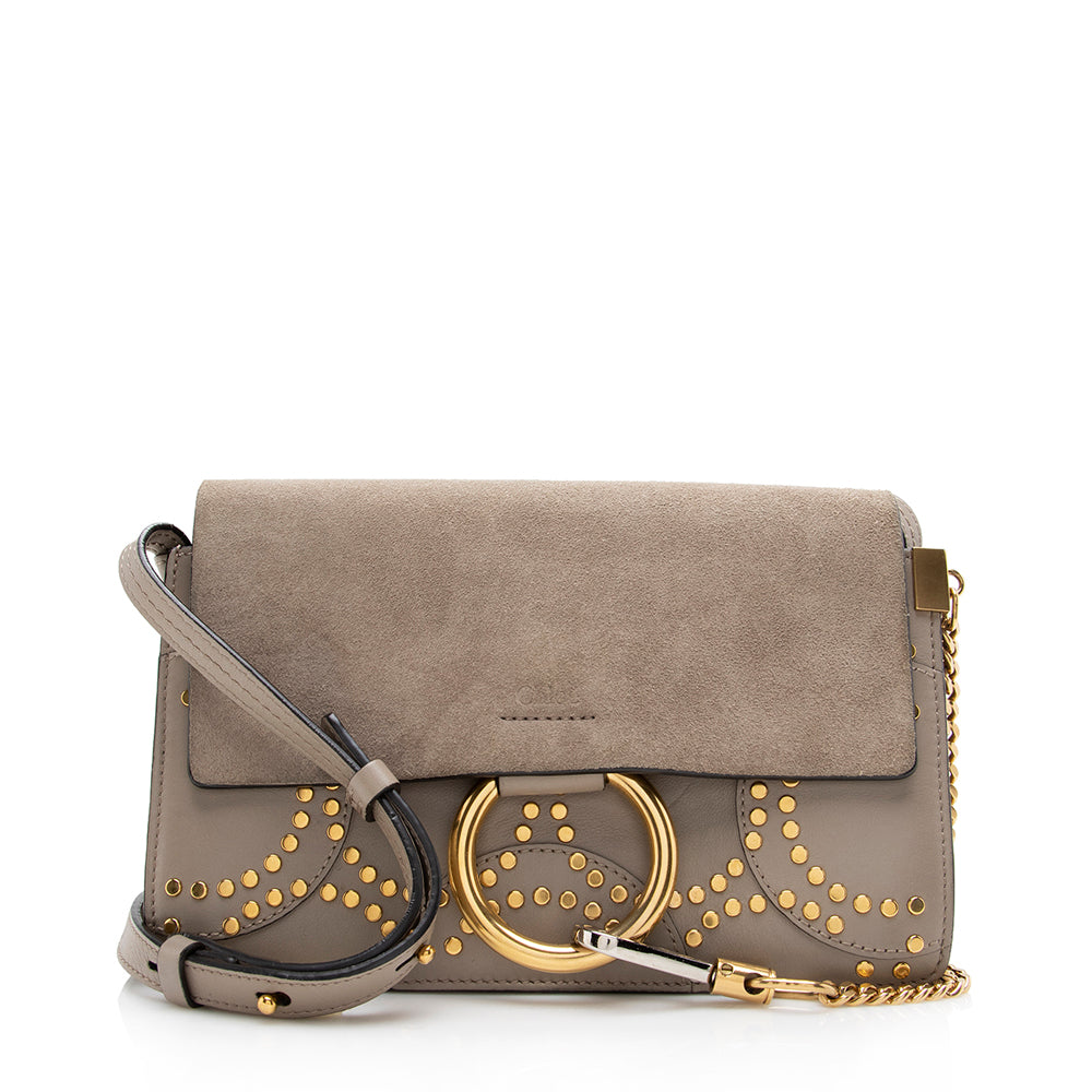 Chloe Suede Studded Small Faye Shoulder Bag (SHF-17184)