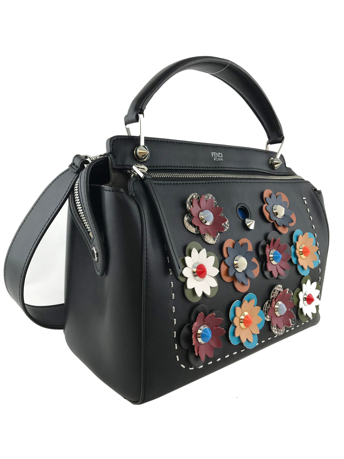 Fendi Dotcom Flower Medium Leather Satchel with Strap
