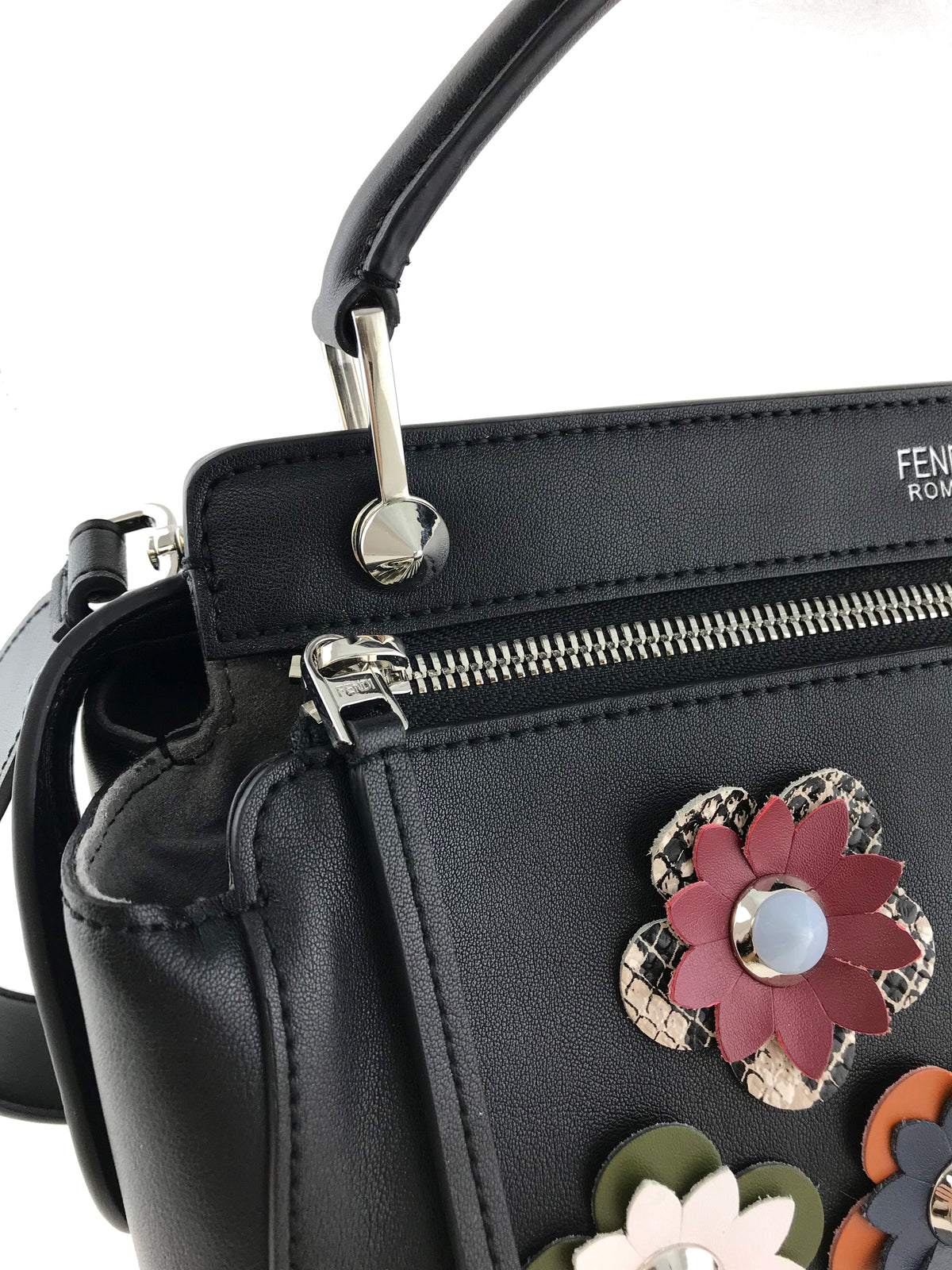Fendi Dotcom Flower Medium Leather Satchel with Strap