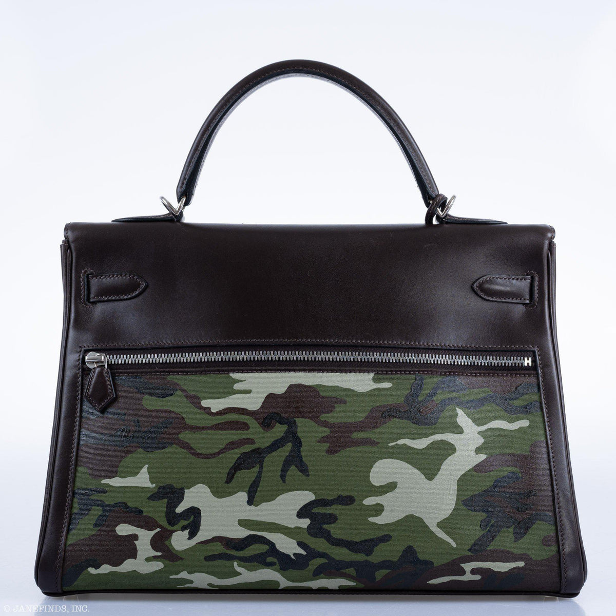 Vintage Hermes Kelly Lakis 35 Chocolate Box & Toile Camouflage Painting Palladium Hardware