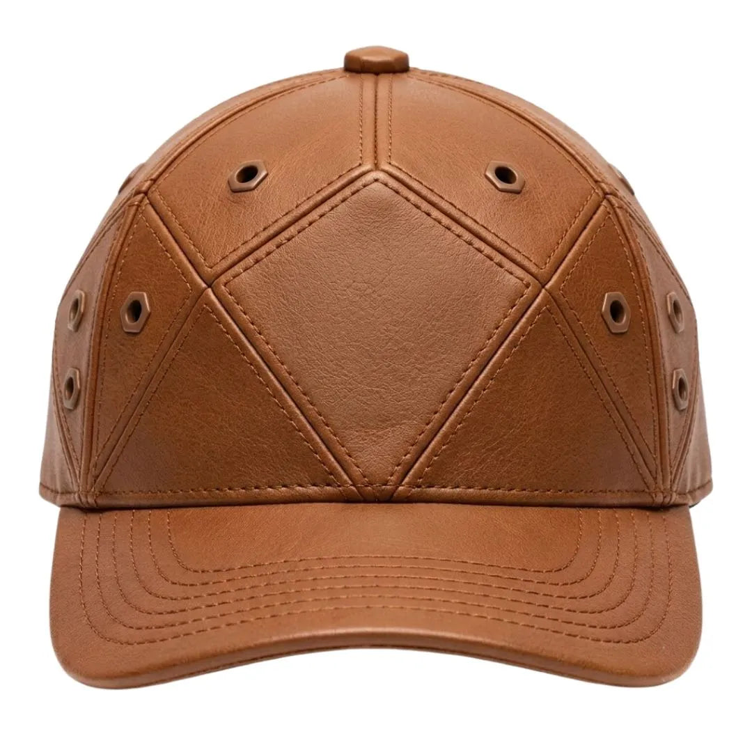 Zurelx Diamond-Stitch Faux Leather Baseball Cap