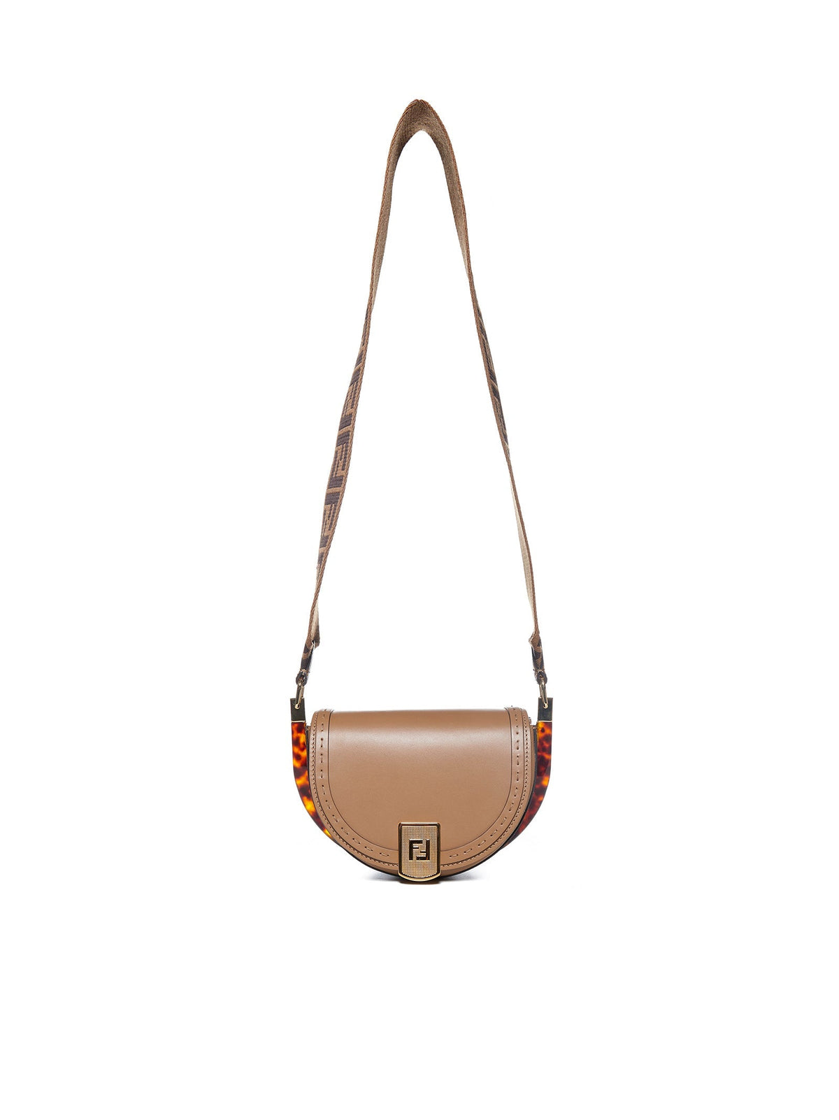 Fendi Logo Plaque Foldover Shoulder Bag